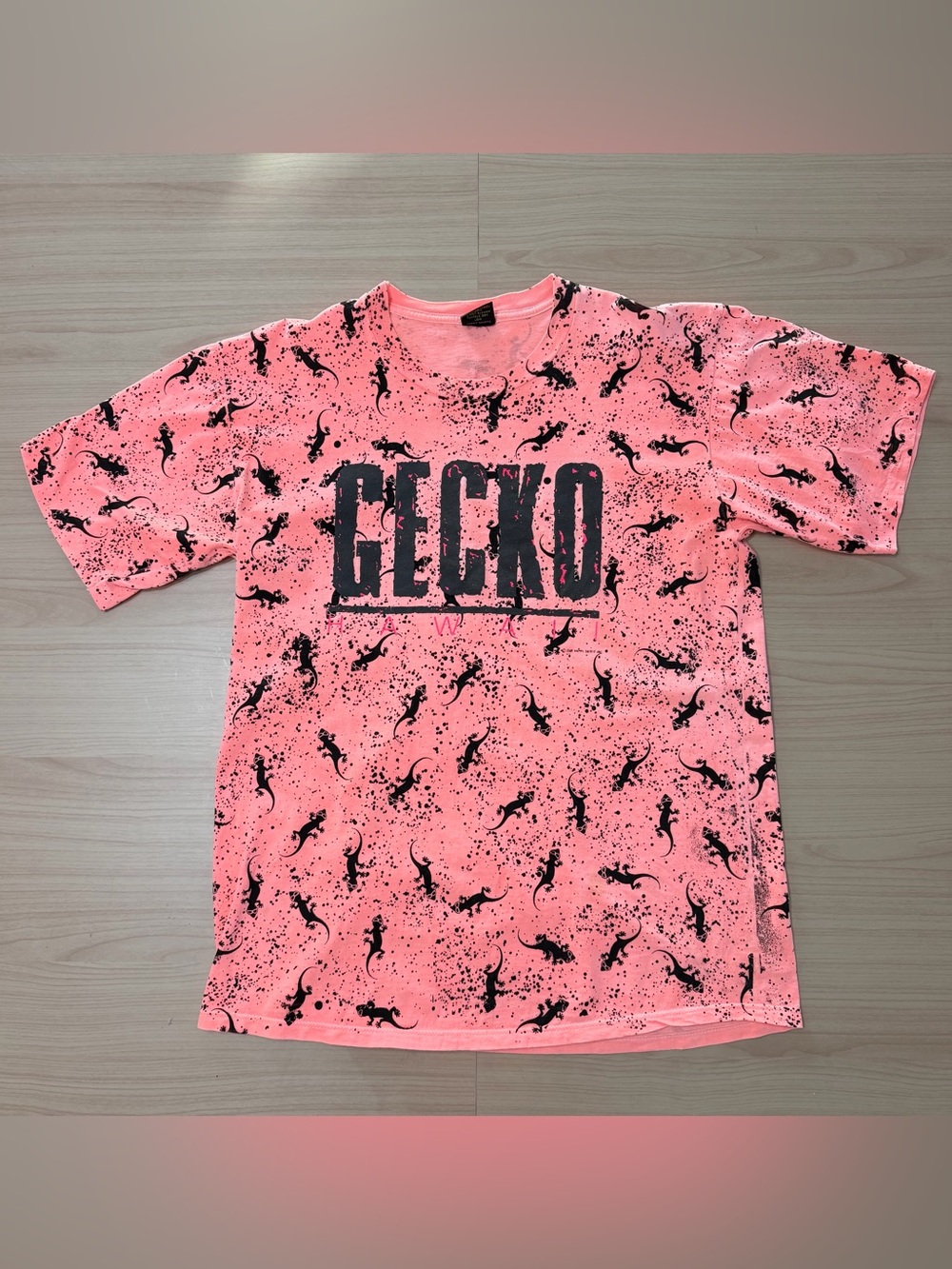 Vintage GECKO HAWAII Puffed Lava Shirt Mens XL Orange Pink All Over Print